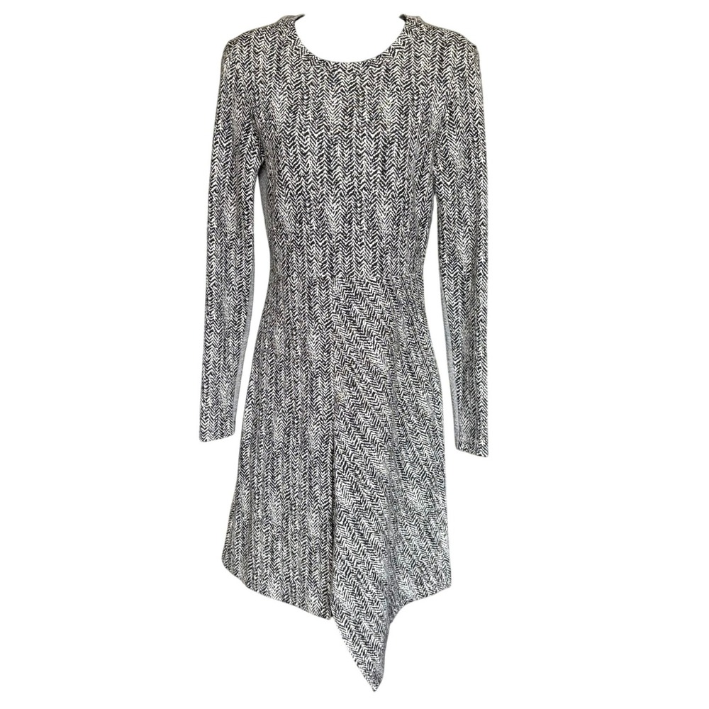 Stella McCartney Wool‎ Blend Asymmetric Houndstooth Dress Sz 42 Long Sleeve